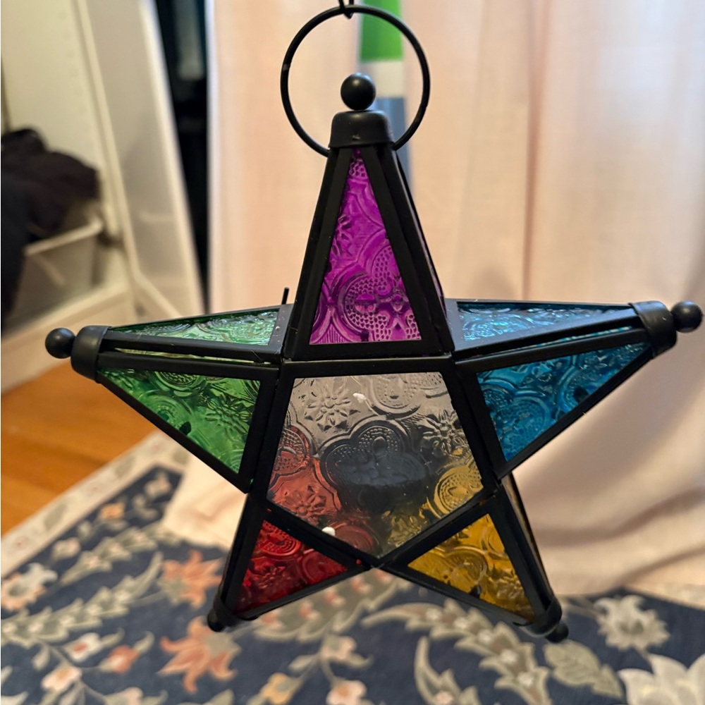 Stained Glass Star Hanging Lantern - Multicolor - Picture 3 of 6